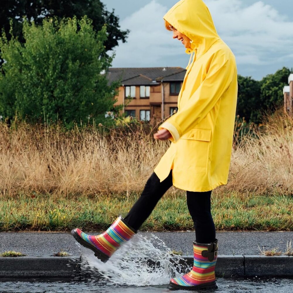 Women's Fashionable Waterproof Garden Mud Rubber Rain Rainbow Stripe Boots - Picture 7 of 9